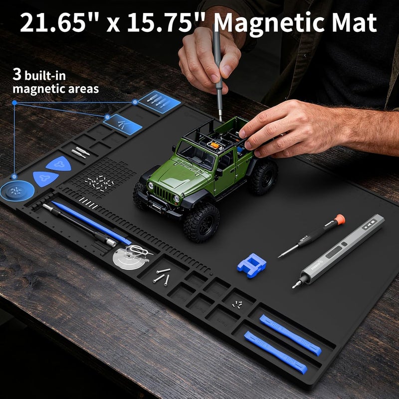 STREBITO Soldering Mat Large, Repair Mat Heat Resistant 932°F, Silicone Work Mat Magnetic Screw Mat for Soldering Iron, Electronics, PC Building, Laptop, RC, Phone, Size 21.7" x 15.8" (Black) - Image 4